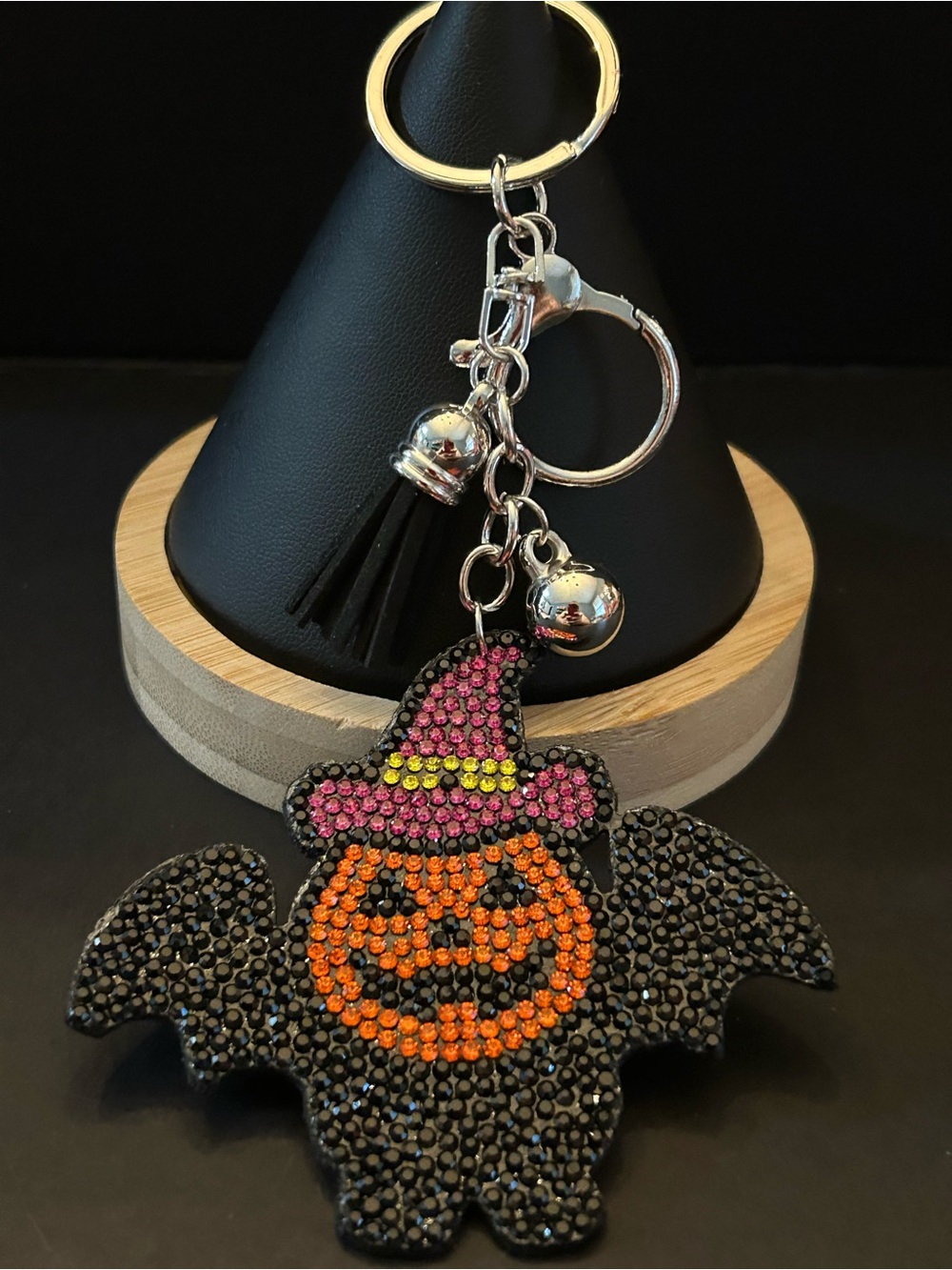 Mint Halloween Pumpkin Bat Crystal Bag Charm Keychain - Black/Orange/Pink/Yellow